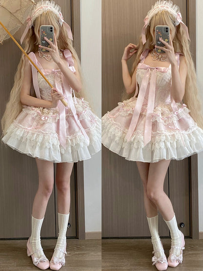 Balletcore Lolita Waist Boned Princess Basque Pink Jumper Skirt