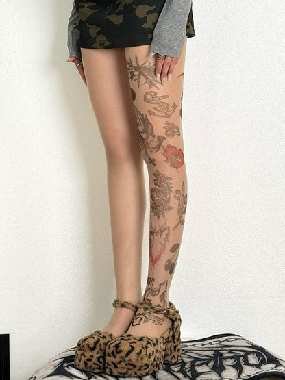 Thorns Tights Print Heart And Nude