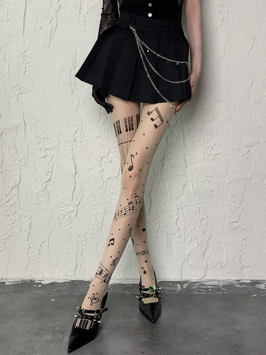 Print Tights Polka-dot Piano Star Nude Y2K Pattern Note