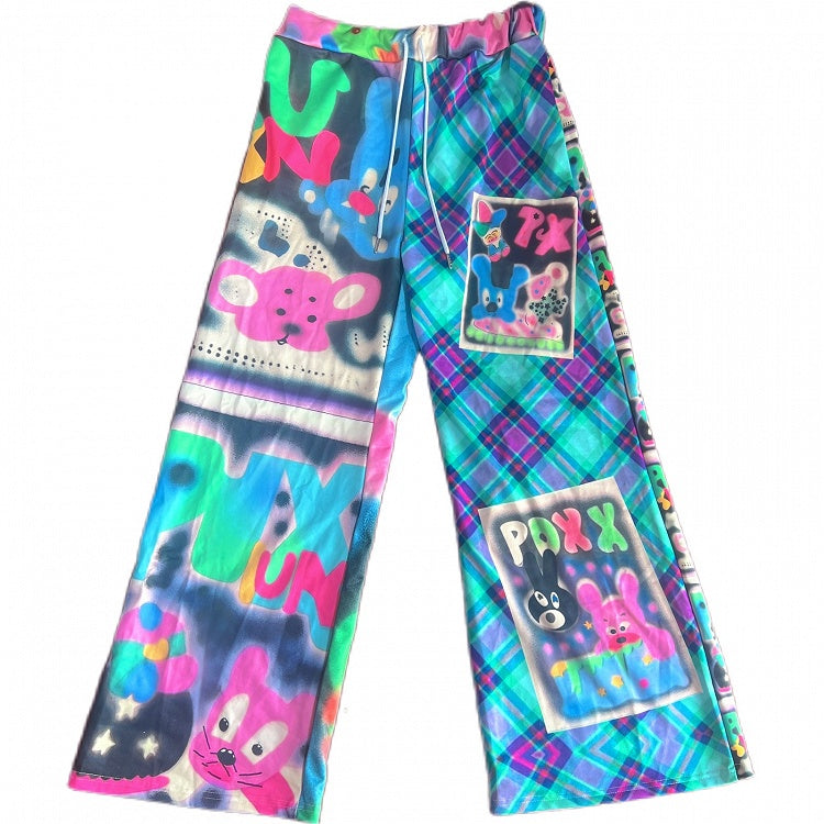 Pants And Flare Letter Cartoon Pattern Silhouette Y2K Colorful Plaid Print