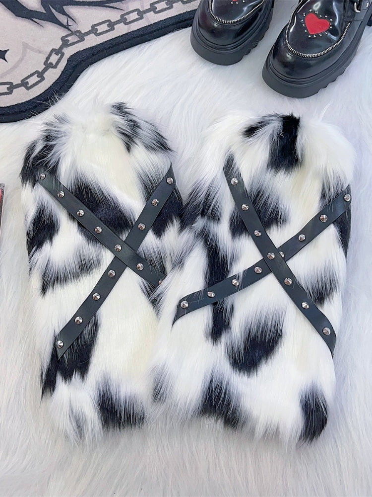Stud Detail Strap Punk Shaggy Leg Warmers