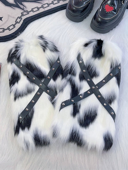 Stud Detail Strap Punk Shaggy Leg Warmers