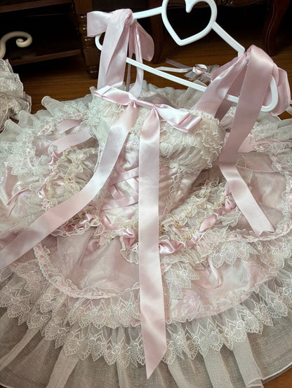 Boned Waist Lolita Princess Basque Bust 80-88CM Balletcore Pink Skirt Clearance-Size Jumper S for