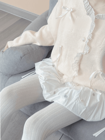 White/Grey Striped Tights