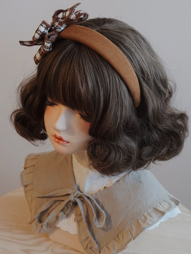 Decorated Brown Pattern Plaid KC Bowknot