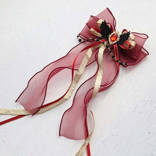 Black Brooch Lolita Gothic / Bead Red Chain Decoration Bowknot With