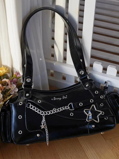 Bag Y2K PU With Star Shoulder Ita Black Charm