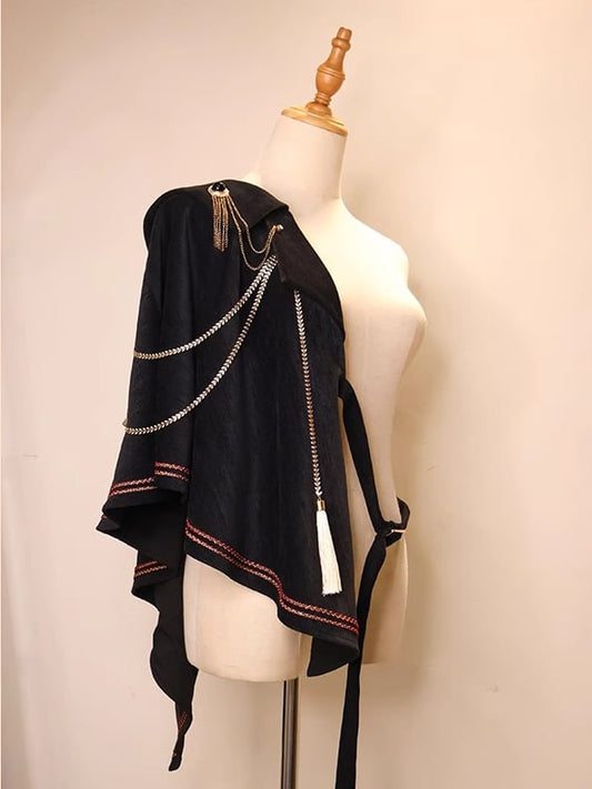 Schwarzer Ouji One-Shoulder-Schal mit Kette und Quaste