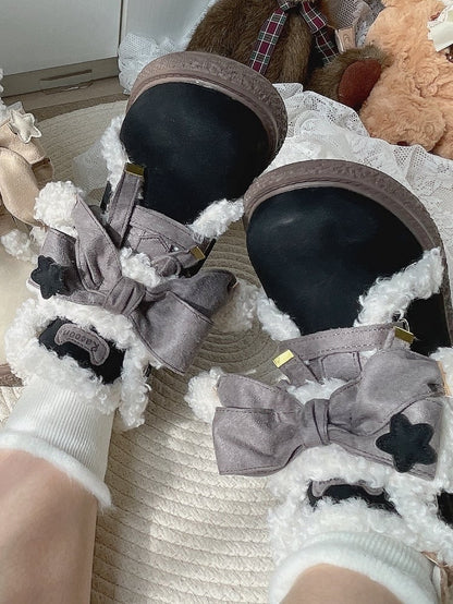 Sole for Accents Black Ankle Lolita Boots Bow 3cm Gray with