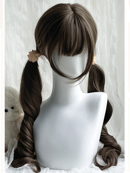 Brown Synthetic Wig Ponytail 75CM Double Bangs Air With