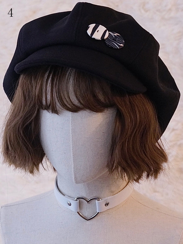 Black Button Decorated Hat Beret