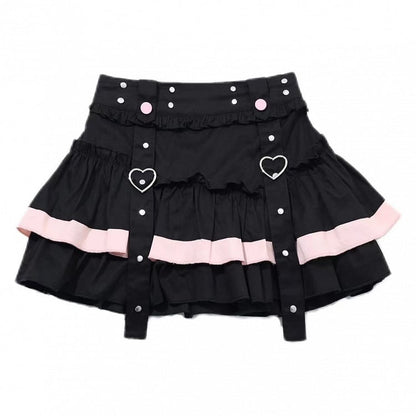 Black Pink Ruffles Tiered Mini and Skirt
