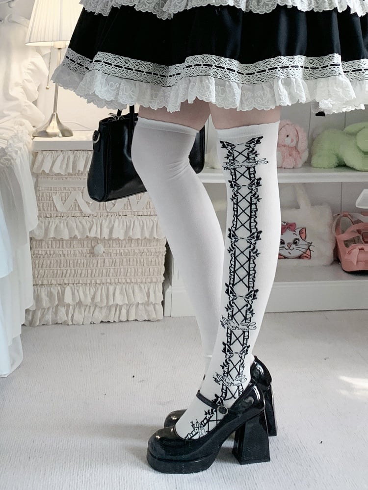 Bowknots Old School Lolita Over Knee Stockings