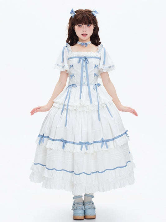 Detachable with Lolita Plus Cotton Classic Available Blue Sizes Butterfly White Dress Sleeves and