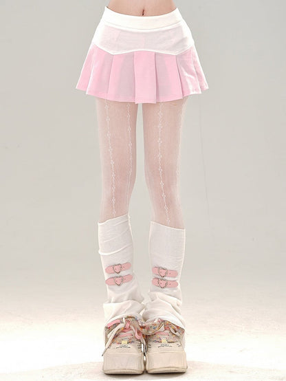 Rosa-weißer Minirock mit Farbblock-Plissee