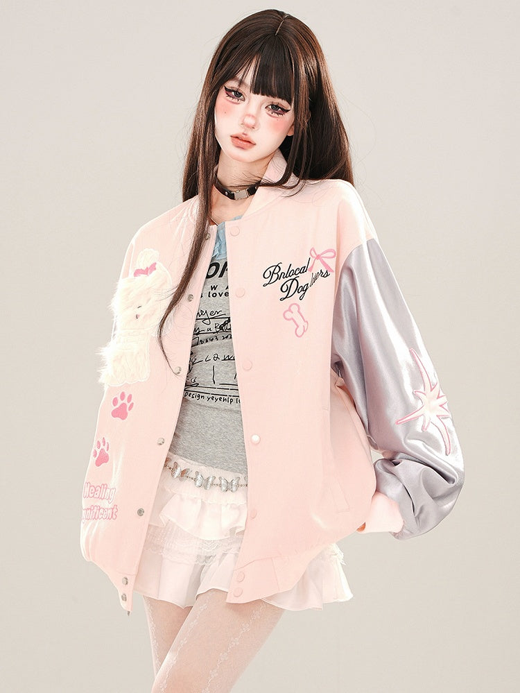 Blue/Pink Cute Puppy Baseball Jacket