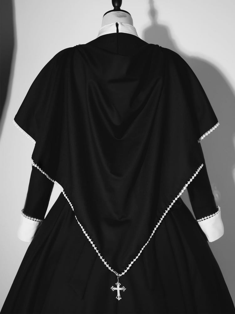 Black and White Cross Embroidery Gothic Nun Lolita Dress