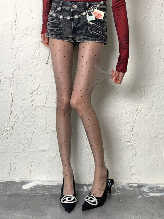 Graue Strumpfhose mit Punktemuster