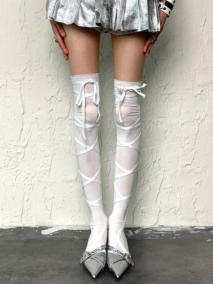 Crisscross Overknee Self-tie Stockings Straps White/Black/Gray