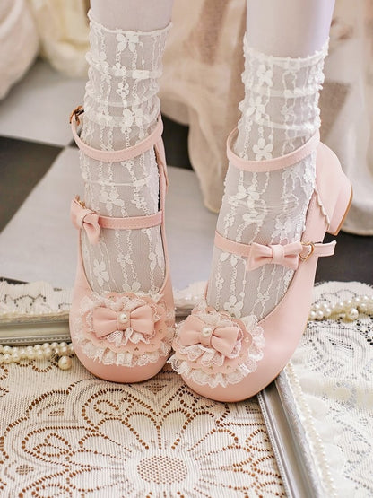 Toe Trim Heart Top Lace Bow Pink at Baby Buckles Lolita Round
