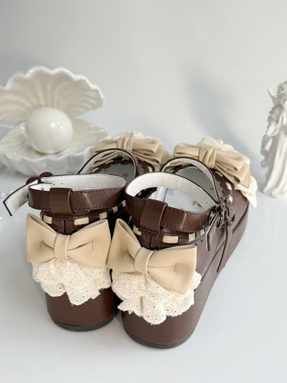 Lace Buckles Chocolate at Trim Heart Bow Top Platforms Brown