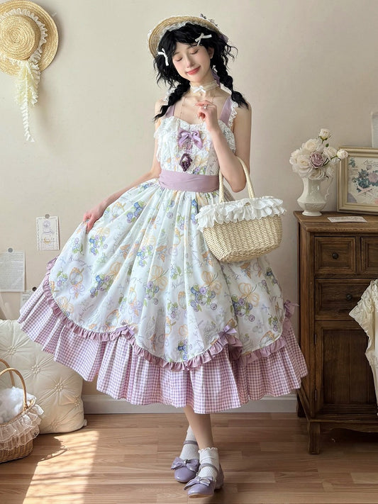 Hemline Gingham Dress Blueberry Lolita and Ice Cream Purple Print