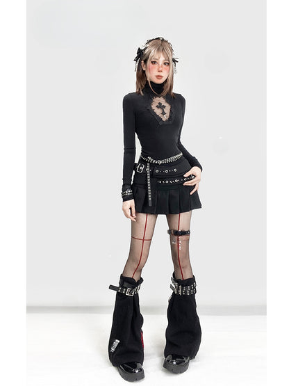 Top Black Glamorous Gothic Neck Detail Cutout Cross High Y2K