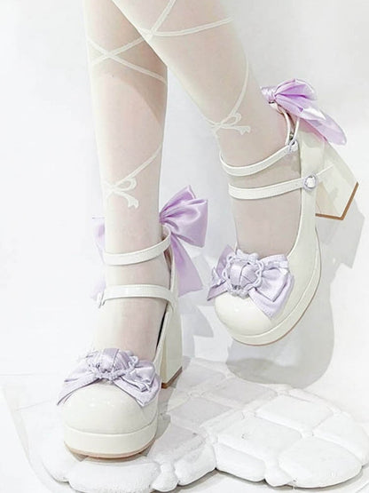 Block Polished Top Platform Heels at WhitePurple High Bow