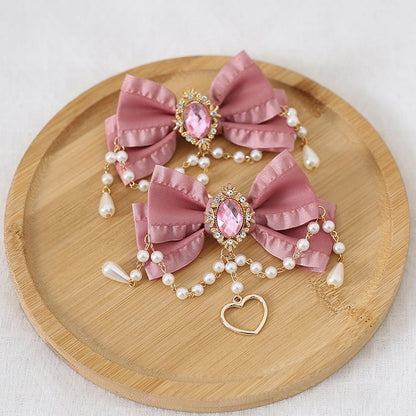 Pair 13 Bowknot Heart Chain Of Colors And Charm Hairclips Bead Gorgeous A
