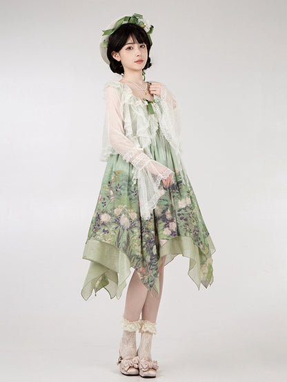 Sheer Dotted Cascading Trim Top White Ruffle Tulle Sleeves Long