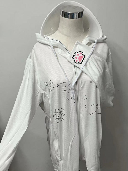 Sun Print White Jacket Kei Hooded Cat Jirai Protection