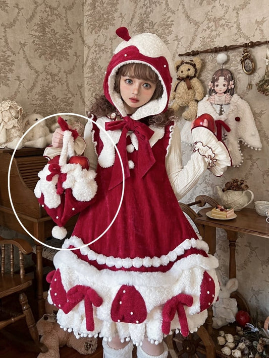 White and Red Plush Strawberry Hand Bag