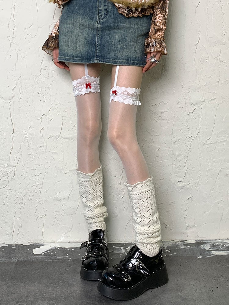 Y2K White Hollow-out Knitted Leg Warmers