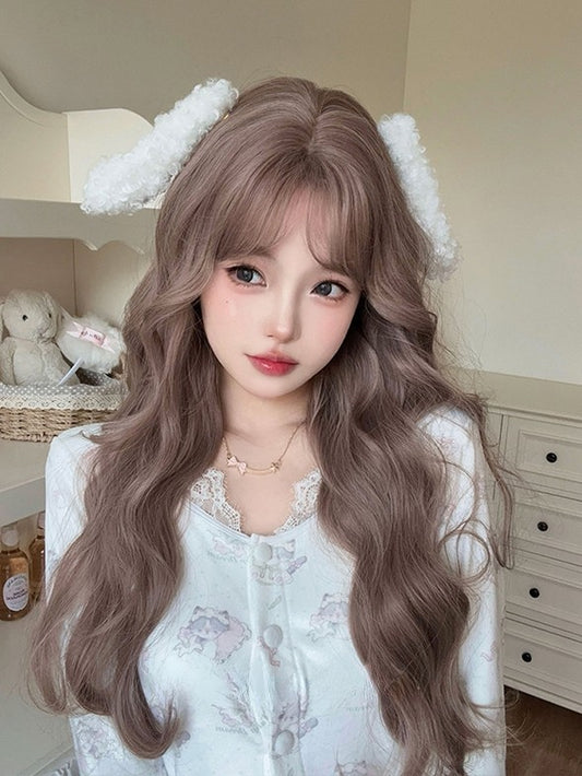 With Wig Bangs 72CM Length Wavy Champagne Curtain