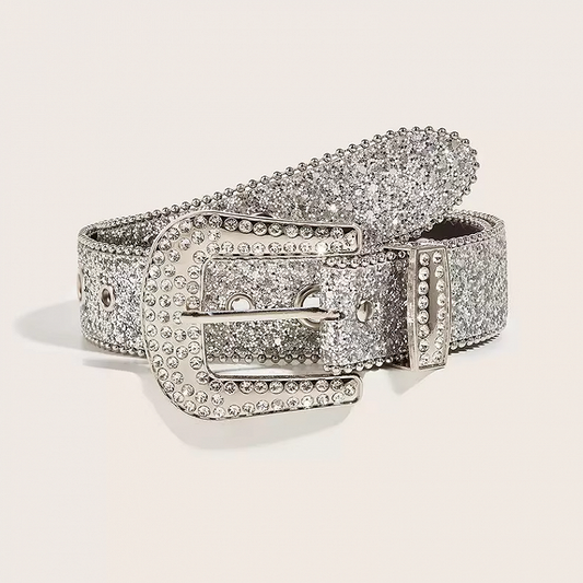 Buckle Belt Silver Allover Rhinestone Embellished