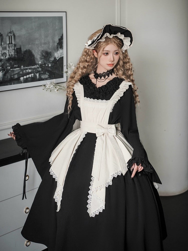 Beige Black and Lolita Bonnet