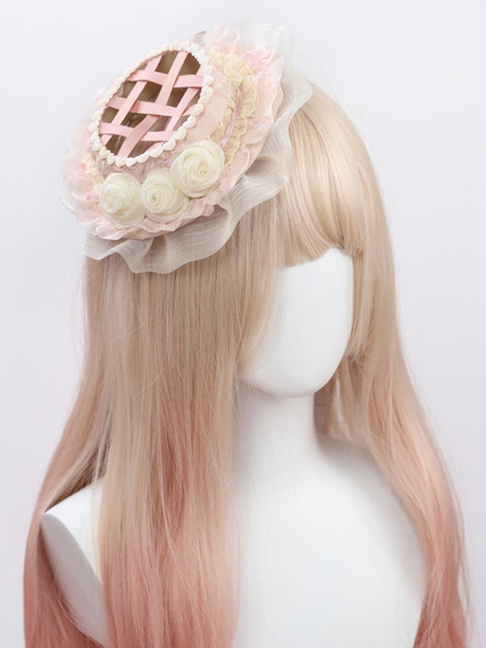 Design with Hat Flower Mini Pink Lolita Sweet White Woven
