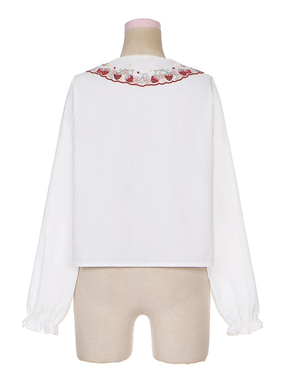 White Strawberry Peter Pan Collar Lolita Long Sleeves Shirt