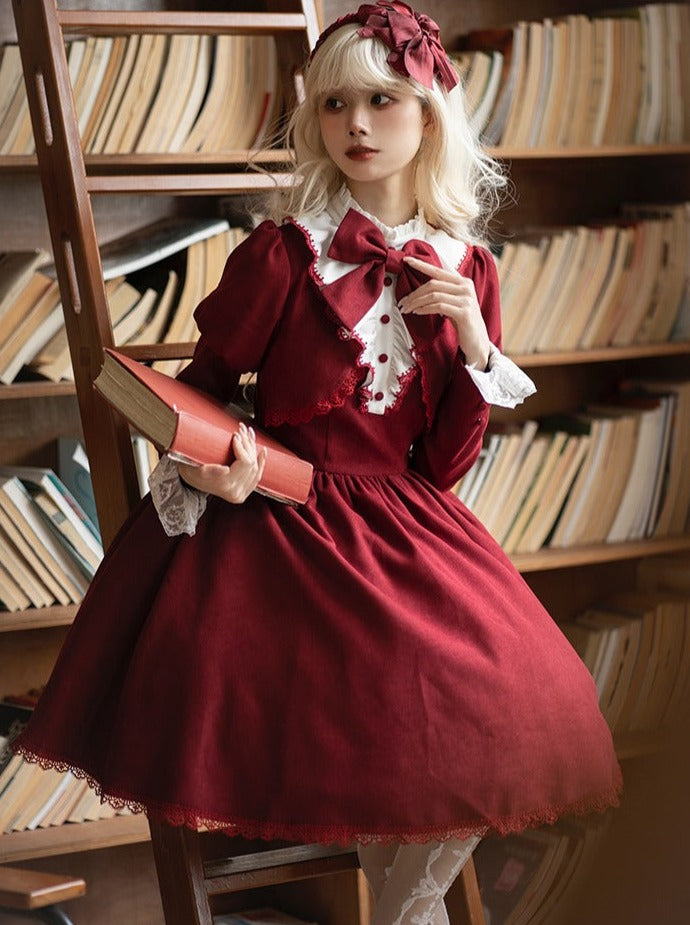 faux ribbon college Gothic two-piece + dress Lolita