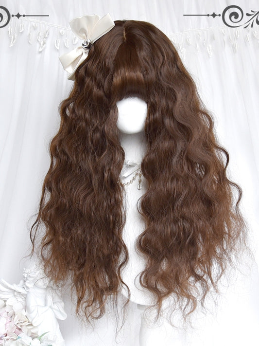 With Long Bangs 60cm Curly Brown Wigs