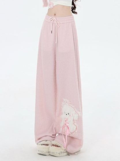 Pink Cute Puppy Straight-leg Cut Pants