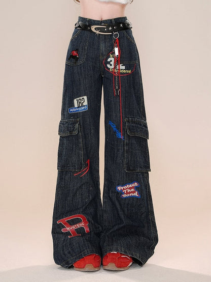 Dark Jeans Leg High Blue Street Wide Cargo
