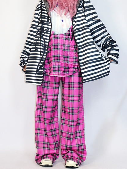 Version Pattern Rose Plaid Wide-leg Pants Gyaru Red Fashion Thicken Cut