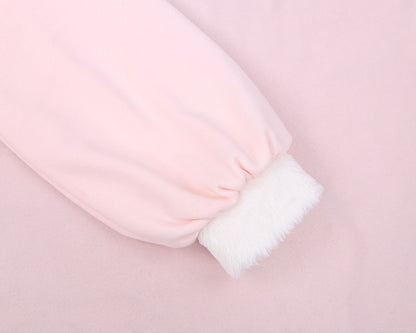 Pink Cute Bunny Ears Plush Collar Sweatshirt