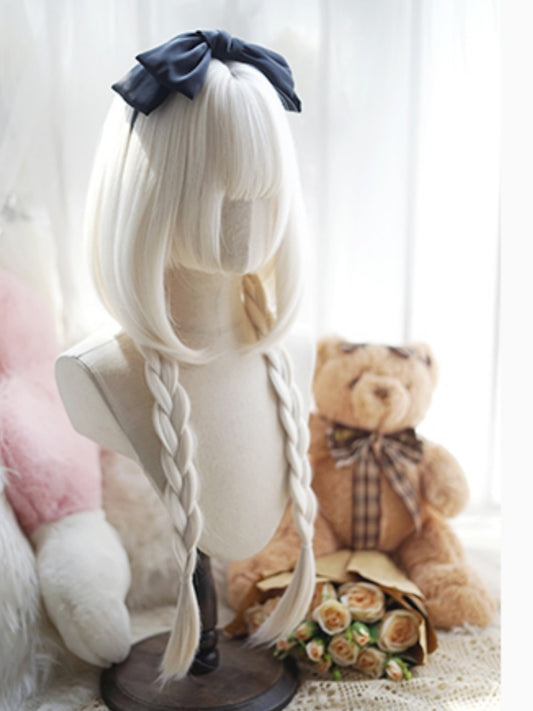 Milk White/Caramel/Orange/Pink&Black Waist Length Straight Wig With Full Bangs