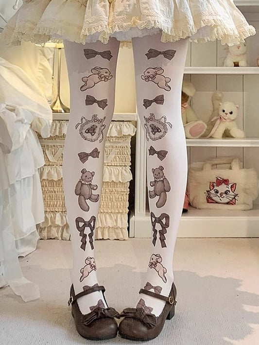 Brown/Pink Bunny and Bear Sweet Lolita Tights