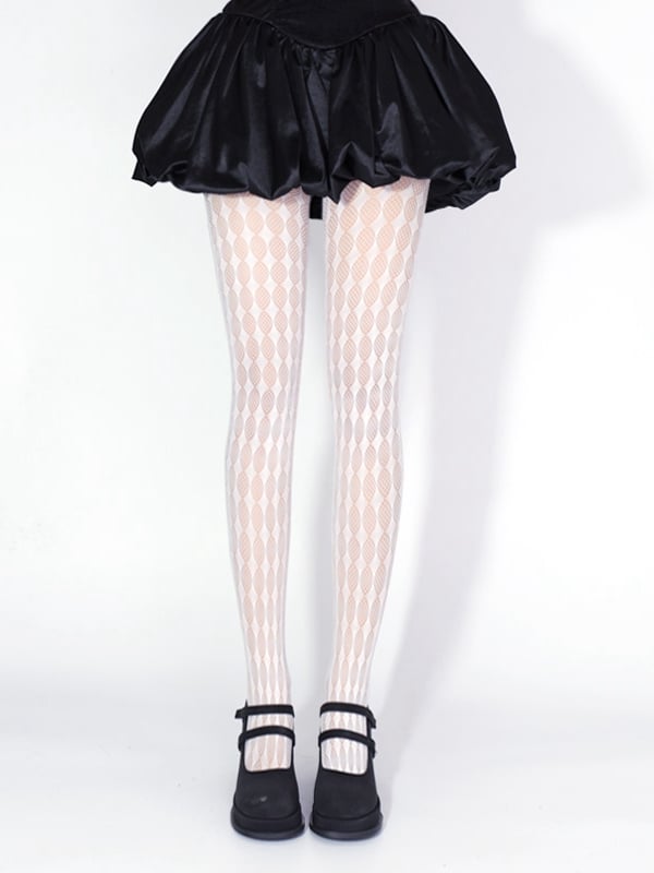 Pattern / Diamond Tights White Black Fishnet