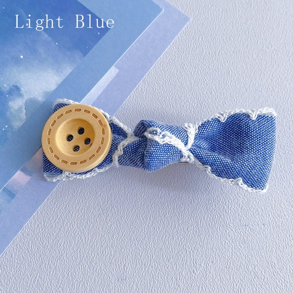 Hairclip Button Bowknot Blue Decorated Light/Dark