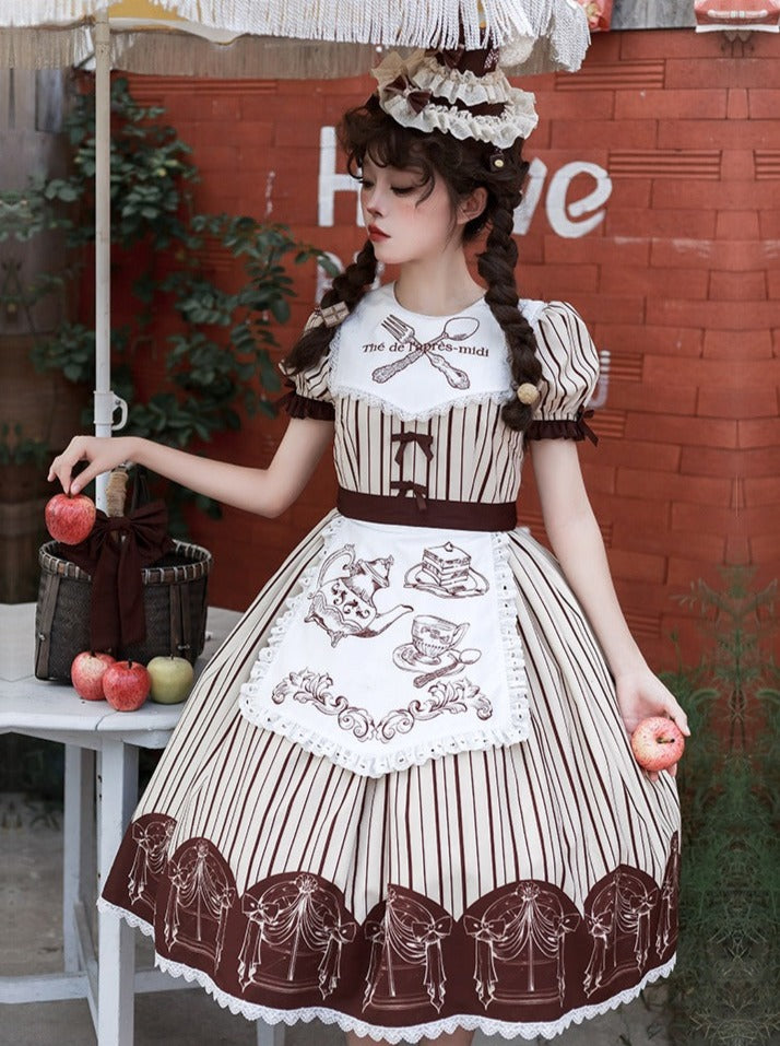 leg brown ribbon tea Afternoon apron warmers dress