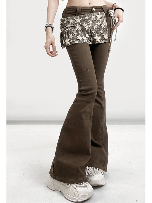 Star Flare With Millard Fashion Print Brown Silhouette Jeans